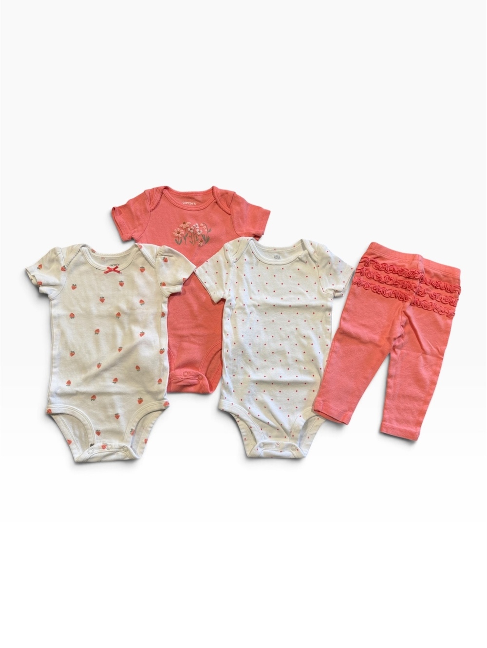 Carter's Just One You Baby Girl 4-Piece Outfit Set 9M - Coral and White Polka